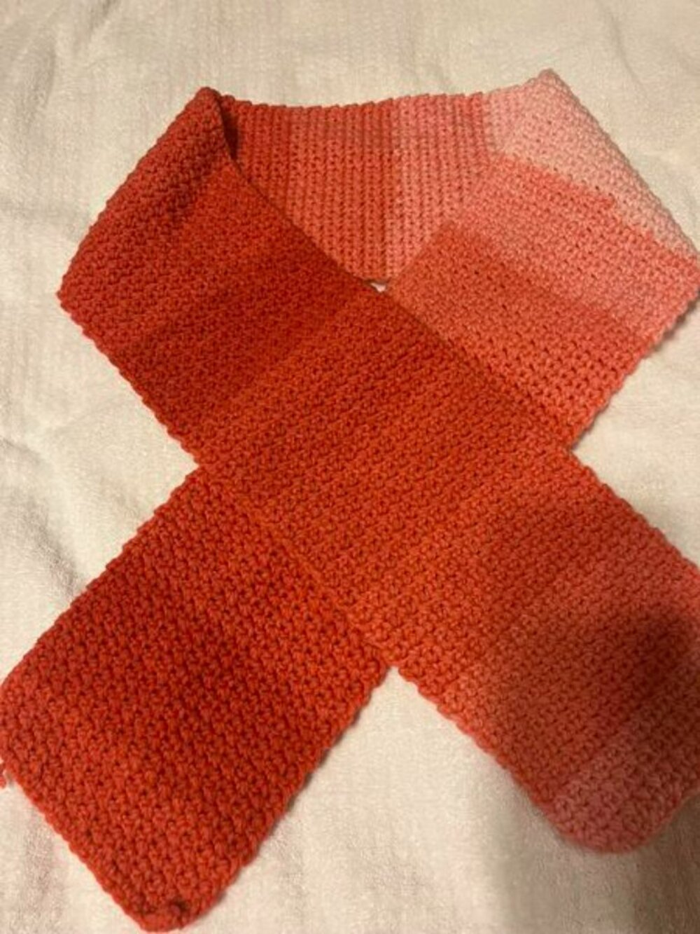 🐻New Hand-Crocheted Salmon to Peach Ombre Hat (22"-27") and Scarf (7"X69") - Picture 5 of 5